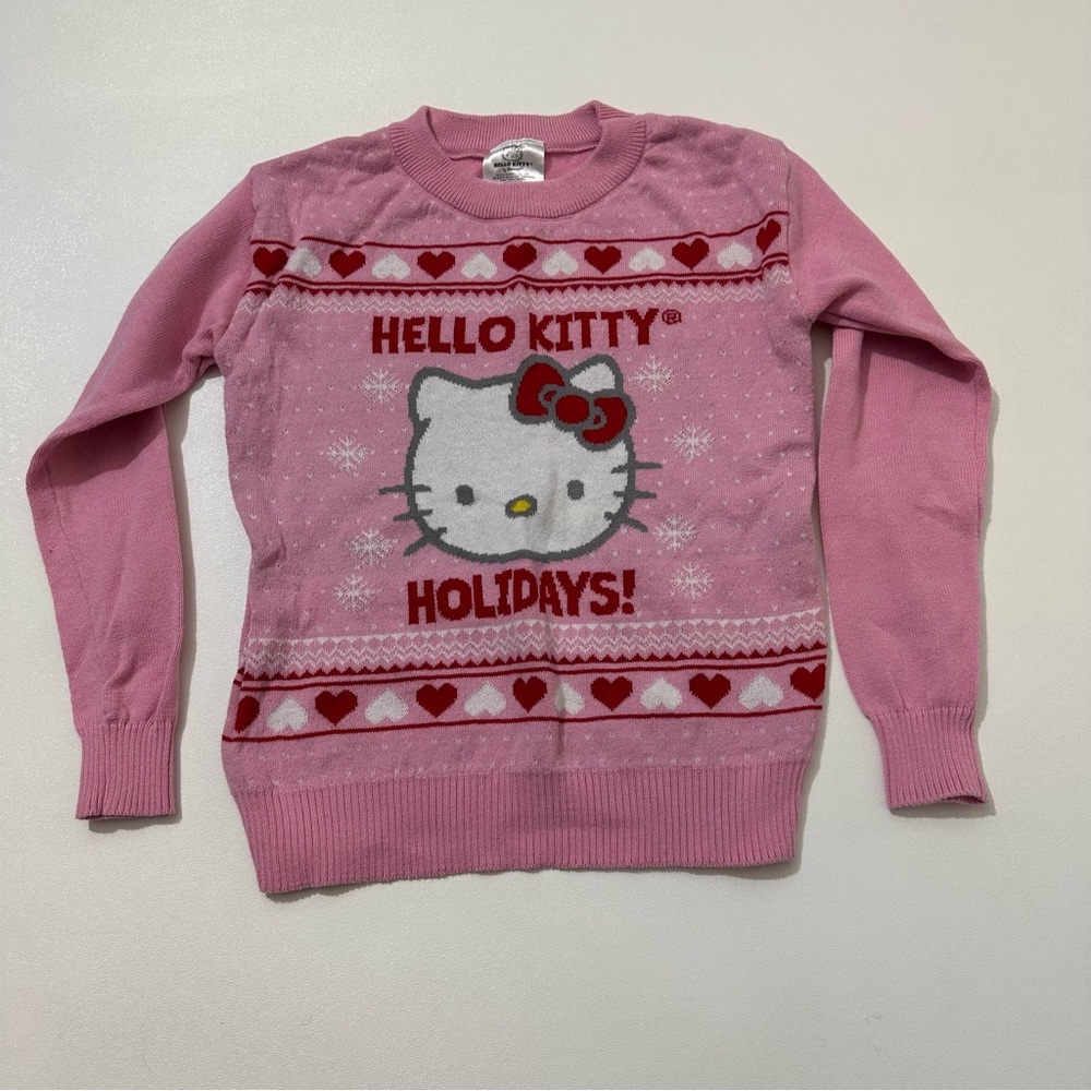 Hello Kitty Pink Knit Holiday Crewneck Pullover Sweater Girls Size 6X